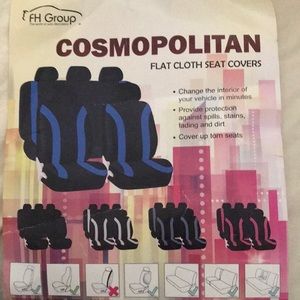 Cosmopolitan Flat Cloth Seat Covers, 2 FRONT BUCKET SEATS ONLY, Black & Blue